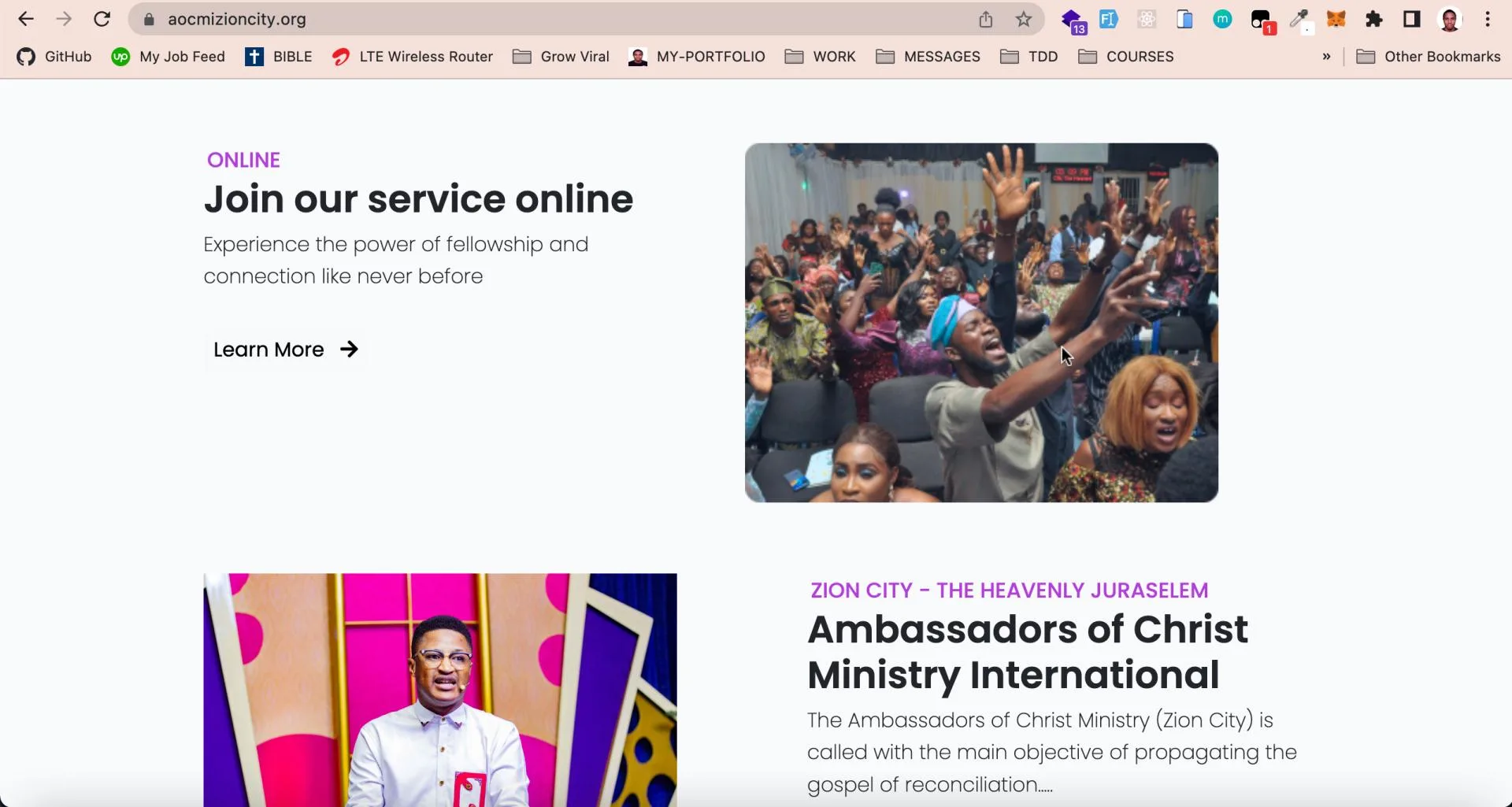 Church Portal website built by Timothy Iloba, top website developer in Nigeria